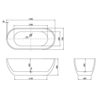 Bathlife Trygg Fritstående Badekar Ovalt 170 Cm