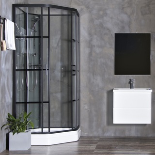 Bl Betrakta Elegant Brusekabine Sort/Hvid Kla Glas 90X90x205